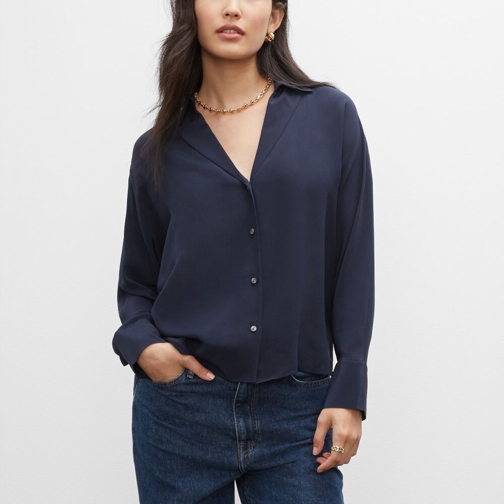 Signature Dolman Sleeve Silk Shirt - New With Tags - NEVER WORN - Navy